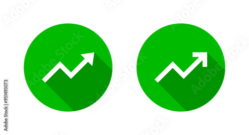 Upward zigzag arrow icon with long shadow. Market growth sign symbol
