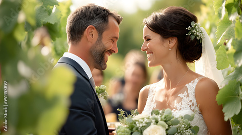 A vineyard wedding with the couple exchanging vows