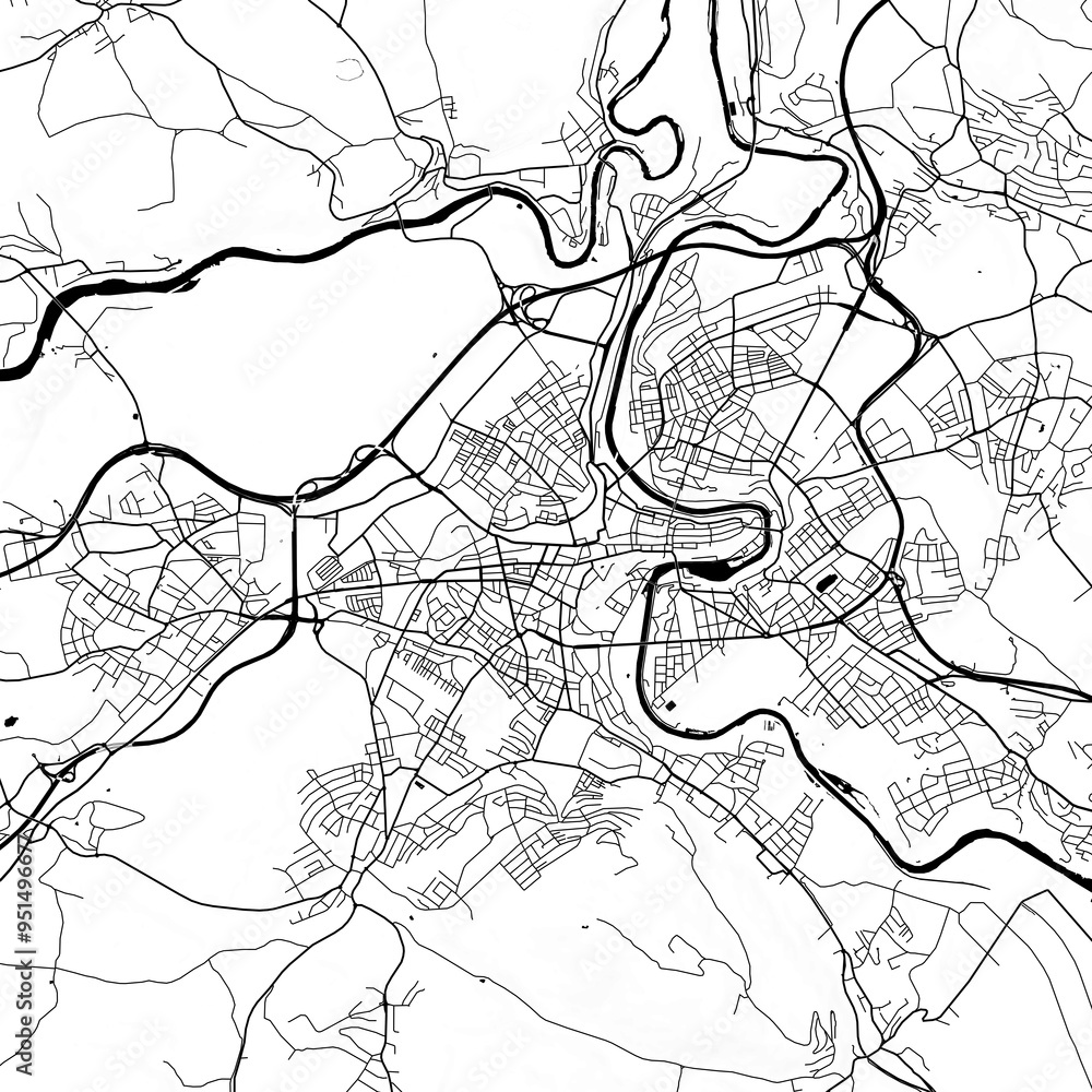 Fototapeta premium City Monochrome Black and White Minimalist Street Road Aesthetic Decoration Map