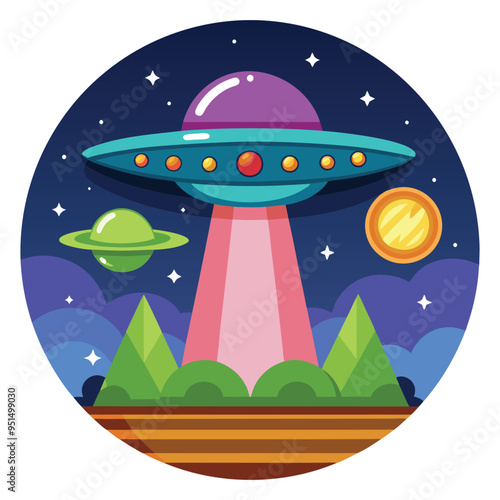 A colorful UFO vector illustration