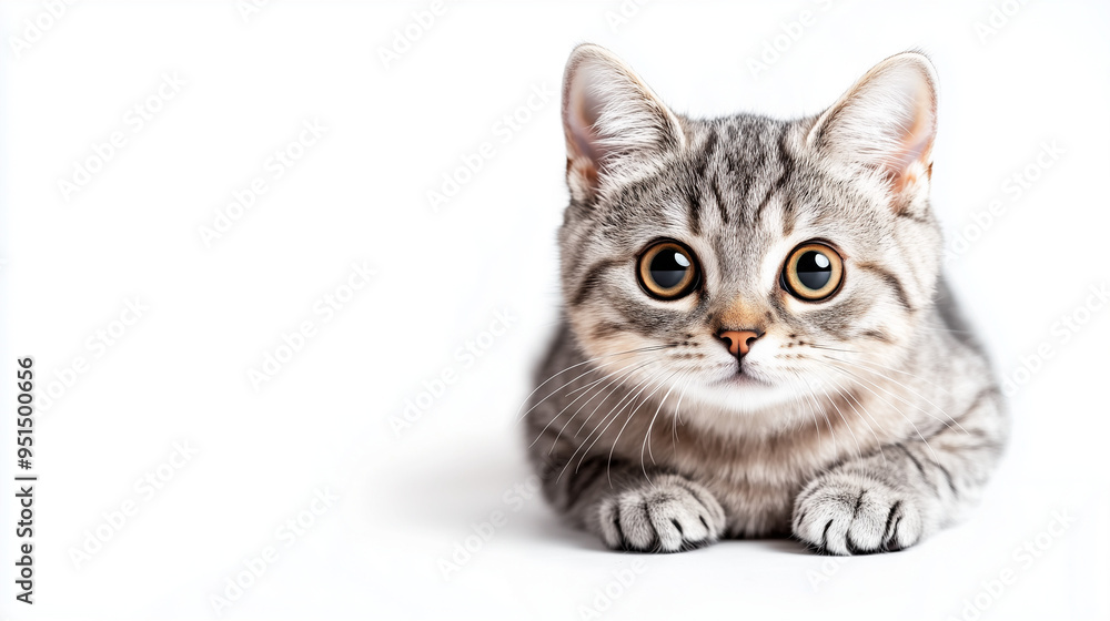 Obraz premium Curious Gray Tabby Cat Lying Down with Intense Gaze