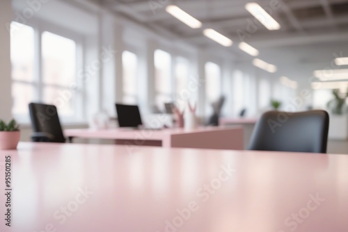 Wallpaper Mural A pink blurred office interior featuring a desk with a laptop and computer, complete with a chair, monitor, keyboard, and other workspace essentials Torontodigital.ca