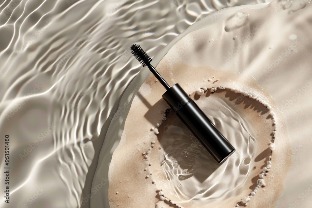 Naklejka premium Long mascara package mockup toothbrush cosmetics device.