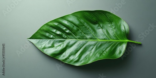 Large green leaf on gray surface photo