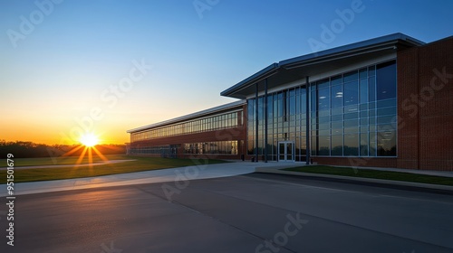 Stunning Architectural Building at Sunset with Vibrant Sky