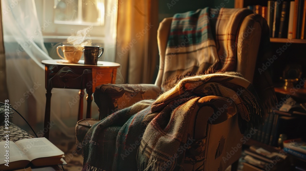 Cozy armchair by the window, inviting relaxation Cozy armchair by the window, inviting relaxation