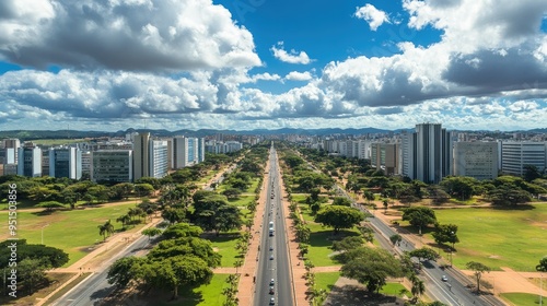 A panoramic view of Bra modernist architecture, with its iconic buildings and wide avenues.