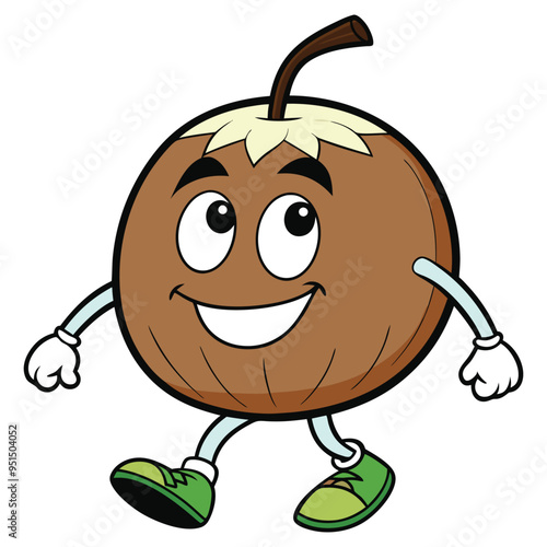 Walking coconut vector cartoon illustration