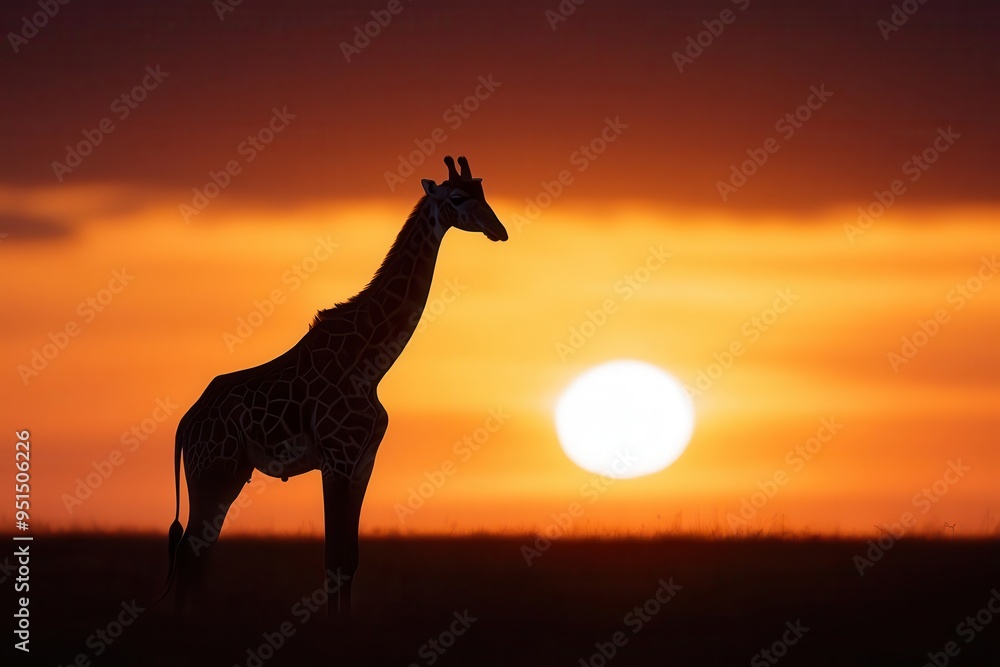 A majestic giraffe silhouetted against a stunning sunset, showcasing the beauty of wildlife in its natural habitat. A majestic giraffe silhouetted against a stunning sunset, showcasing the beauty of wildlife in its natural habitat.