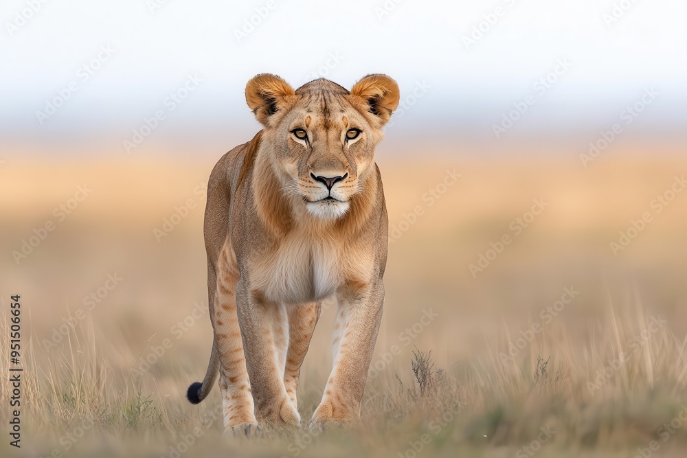 A majestic lioness walks confidently through the serene savanna landscape, embodying the wild spirit of nature. A majestic lioness walks confidently through the serene savanna landscape, embodying the wild spirit of nature.