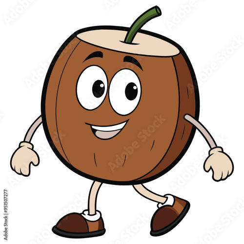 Walking coconut vector cartoon illustration
