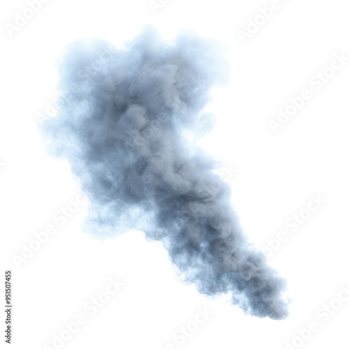 Dense cloud of grey smoke isolated on a white background, perfect for design projects, presentations, or illustrations.