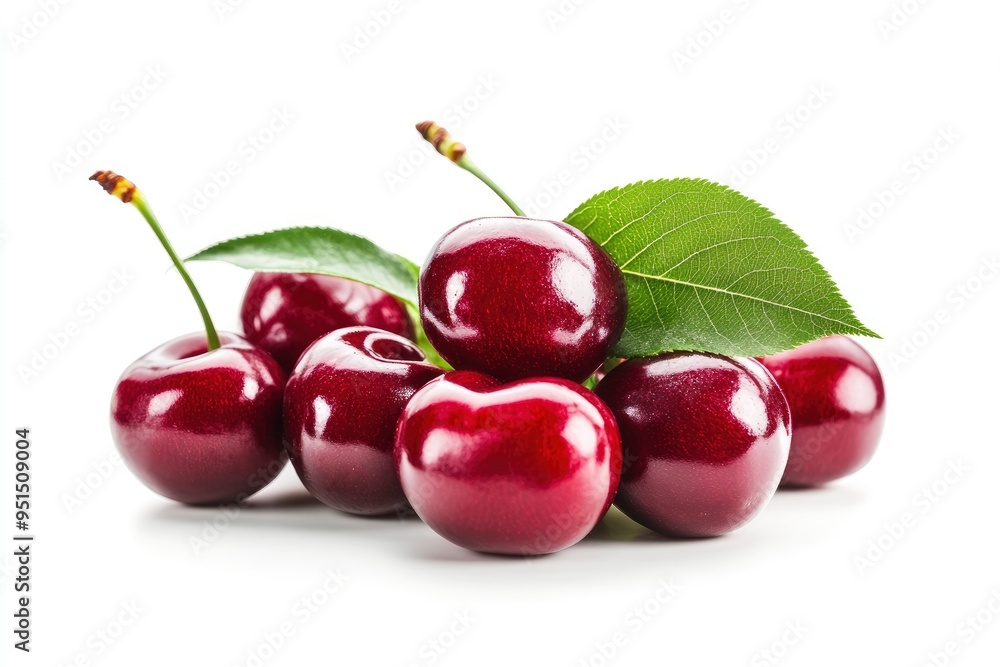 Cherry isolated. Fresh ripe cherries with leaves isolated on a white background.Sweet cherries pile. Berries and fruits. Vegan. Healthy eating with generative ai Cherry isolated. Fresh ripe cherries with leaves isolated on a white background.Sweet cherries pile. Berries and fruits. Vegan. Healthy eating with generative ai