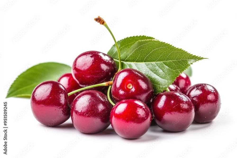 Cherry isolated. Fresh ripe cherries with leaves isolated on a white background.Sweet cherries pile. Berries and fruits. Vegan. Healthy eating with generative ai Cherry isolated. Fresh ripe cherries with leaves isolated on a white background.Sweet cherries pile. Berries and fruits. Vegan. Healthy eating with generative ai