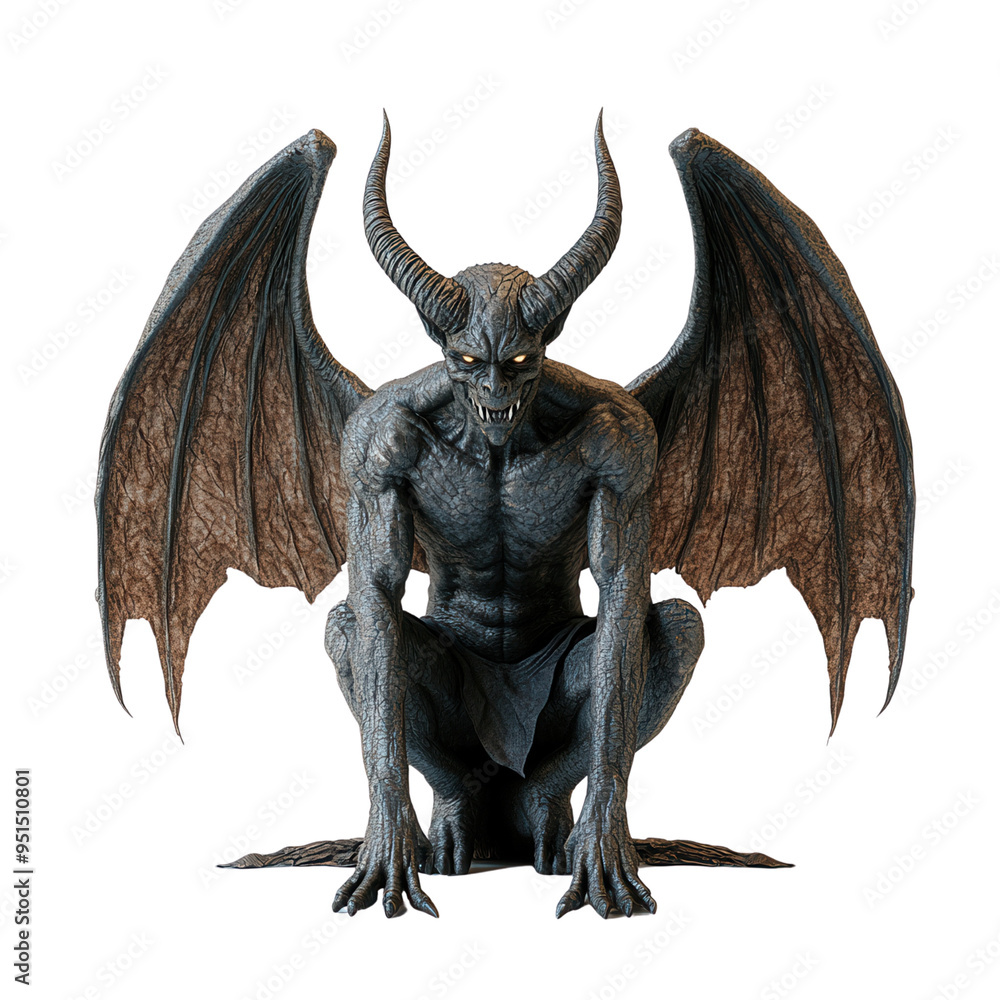 Fototapeta premium Intricately detailed demonic statue with wings, horns, and menacing expression, perfect for Halloween or dark fantasy themes.