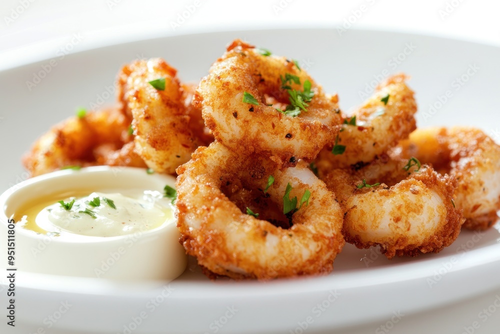 Crispy Fried Calamari Rings with Creamy Sauce Crispy Fried Calamari Rings with Creamy Sauce