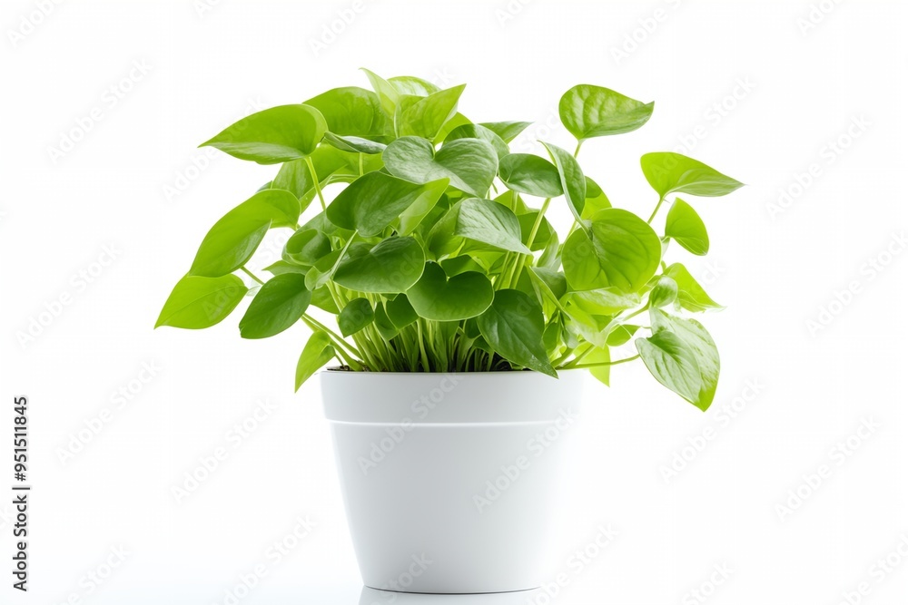 Potted plant sits on a white background. The plant is green and lush. The white background gives the image a clean and simple look Potted plant sits on a white background. The plant is green and lush. The white background gives the image a clean and simple look