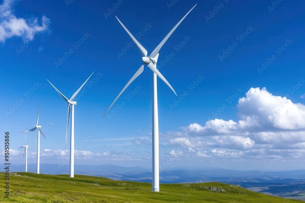 A serene landscape featuring multiple wind turbines against a clear blue sky, symbolizing renewable energy and sustainability. A serene landscape featuring multiple wind turbines against a clear blue sky, symbolizing renewable energy and sustainability.