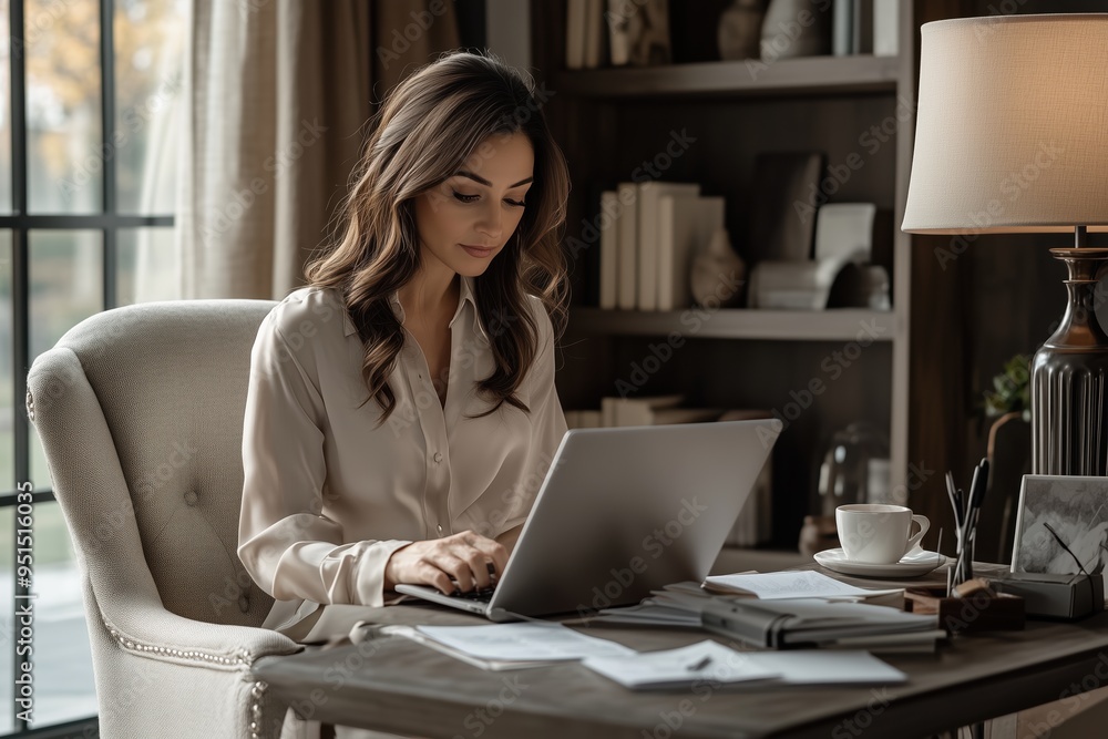 Professional Woman Working in Elegant Home Office Professional Woman Working in Elegant Home Office