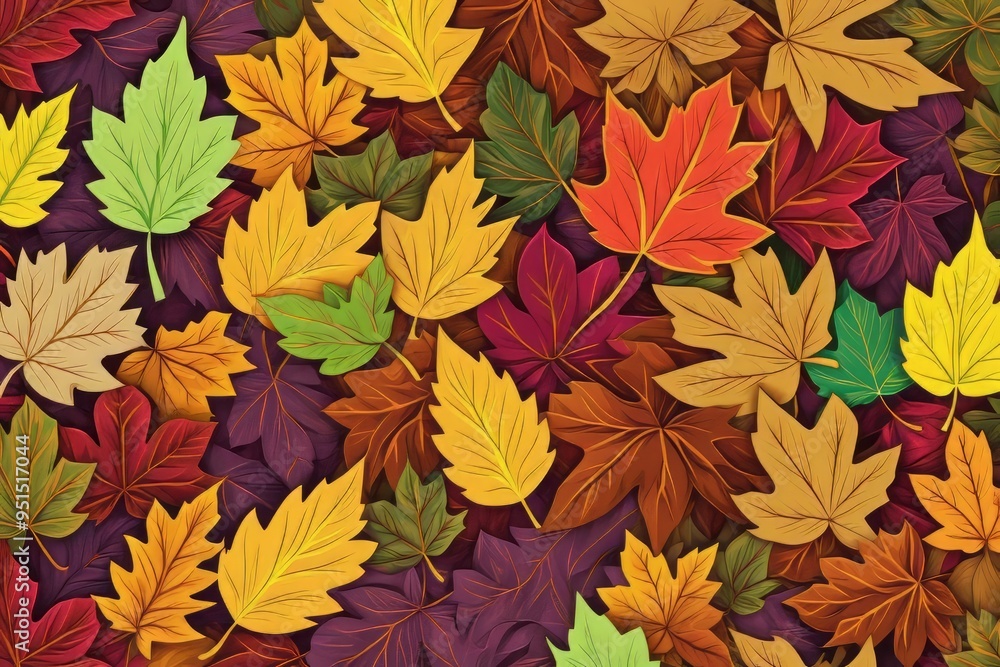 Seamless autumn leaves pattern with vibrant colors and natural textures Seamless autumn leaves pattern with vibrant colors and natural textures