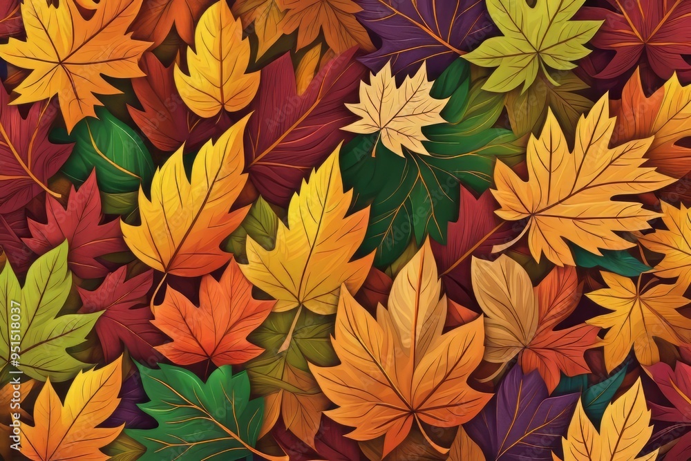 Seamless autumn leaves pattern with vibrant colors and natural textures Seamless autumn leaves pattern with vibrant colors and natural textures