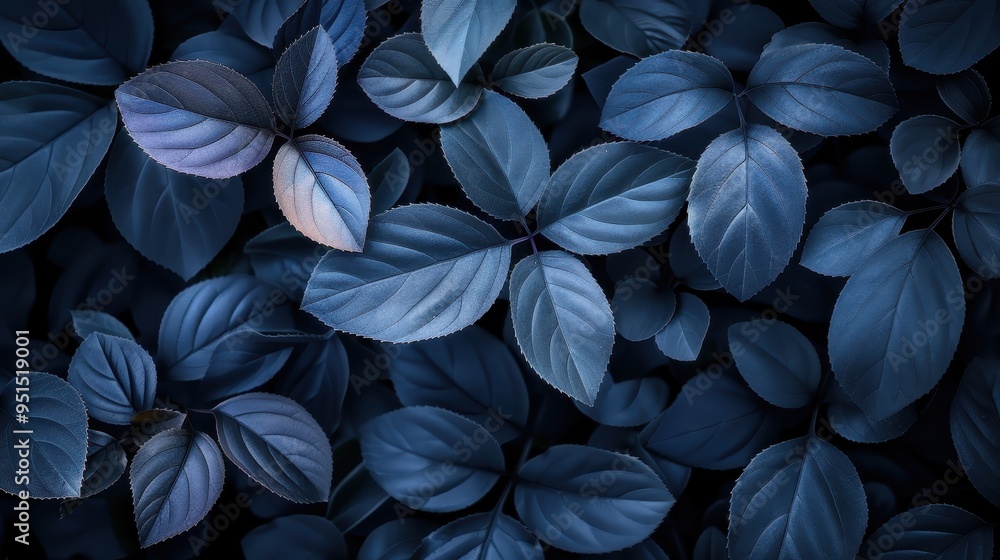 Serene Blue Leaves: A captivating close-up of lush, deep blue leaves arranged in a mesmerizing pattern. This serene image evokes tranquility and natural beauty, perfect for minimalist designs Serene Blue Leaves: A captivating close-up of lush, deep blue leaves arranged in a mesmerizing pattern. This serene image evokes tranquility and natural beauty, perfect for minimalist designs
