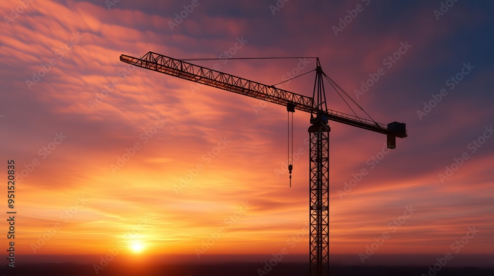 A silhouette of a construction crane against a vibrant sunset sky, showcasing the beauty of urban development and architectural progress. A silhouette of a construction crane against a vibrant sunset sky, showcasing the beauty of urban development and architectural progress.