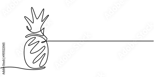 one continuous drawn line of pineapple drawn from the hand a picture of the silhouette. Line art. tropical fruit pineapple, Single continuous line drawing whole healthy pineapple organic for orchard