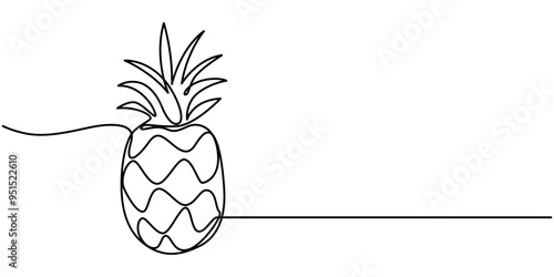 one continuous drawn line of pineapple drawn from the hand a picture of the silhouette. Line art. tropical fruit pineapple, Single continuous line drawing whole healthy pineapple organic for orchard