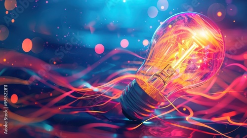 Glowing Lightbulb with Abstract Background