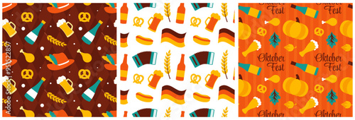 Festive Oktoberfest Seamless Pattern Design with Flat Cartoon Illustration