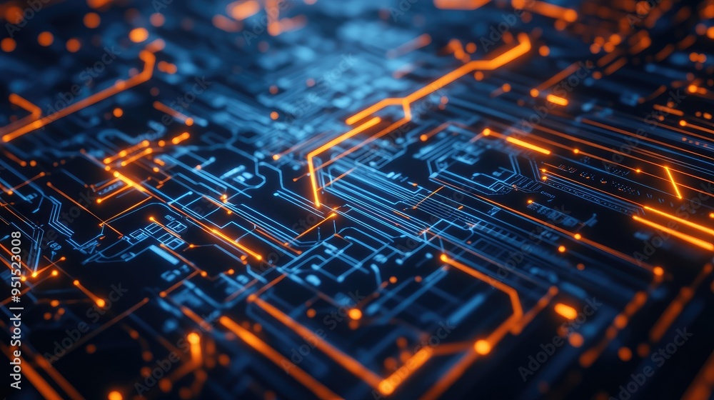 Abstract tech background featuring a detailed circuit board with illuminated pathways, representing advanced technology and connectivity. Abstract tech background featuring a detailed circuit board with illuminated pathways, representing advanced technology and connectivity.
