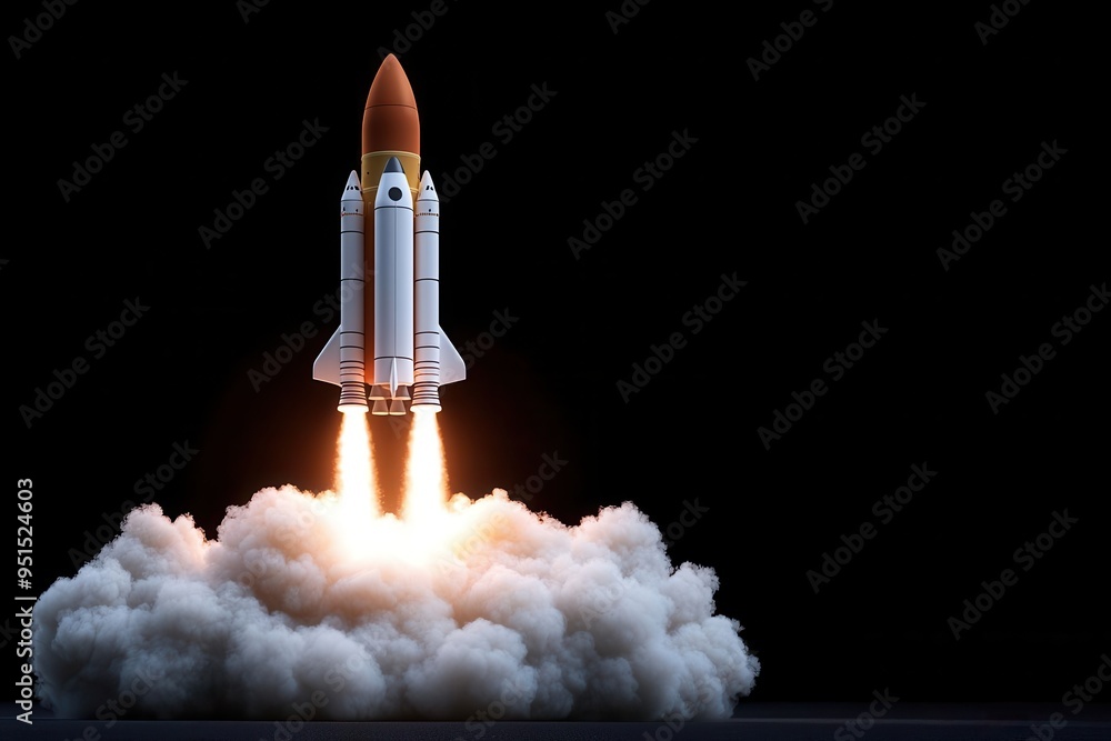 A spectacular launch of a space rocket, showcasing fiery propulsion and dynamic movement against a dark backdrop. A spectacular launch of a space rocket, showcasing fiery propulsion and dynamic movement against a dark backdrop.