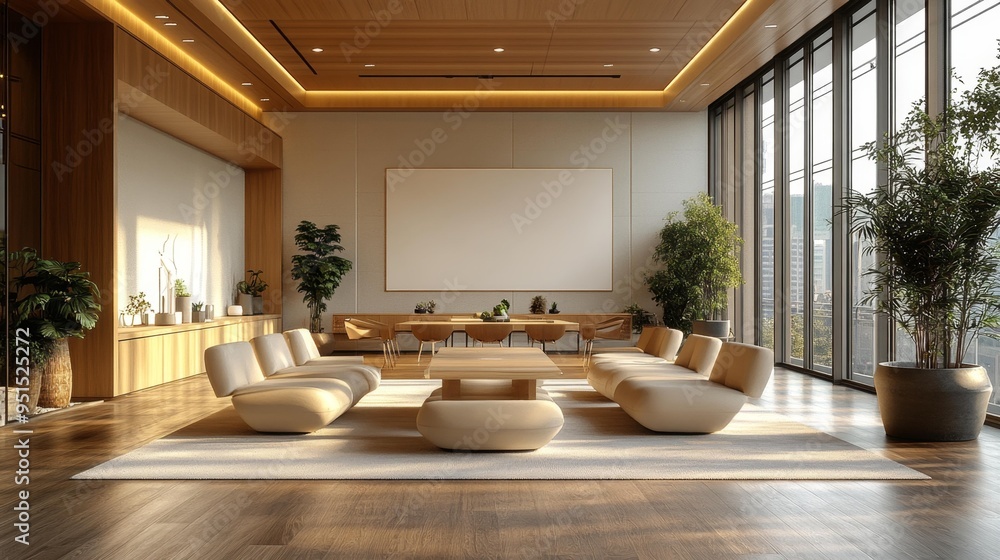 Elegant meeting room with large windows and plants Generative AI Elegant meeting room with large windows and plants Generative AI
