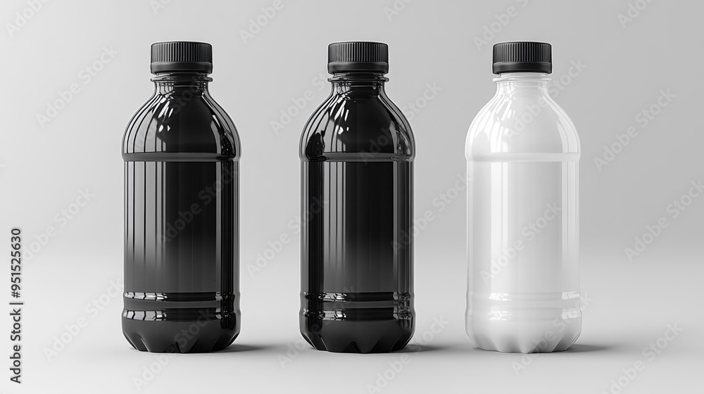 Black and White Bottles on Neutral Background Generative AI Black and White Bottles on Neutral Background Generative AI