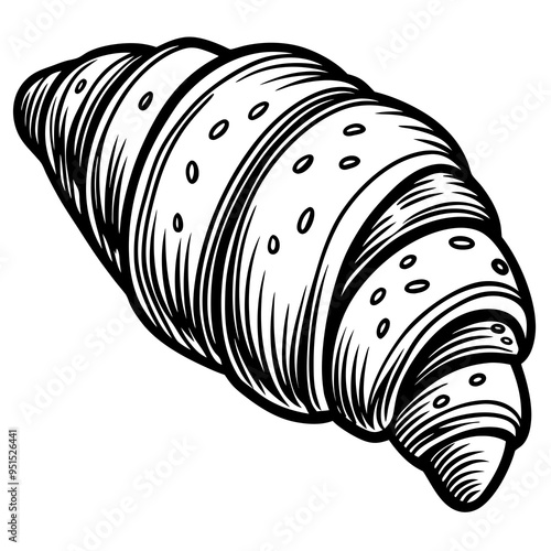 Delicious almond croissant line art vector illustration
