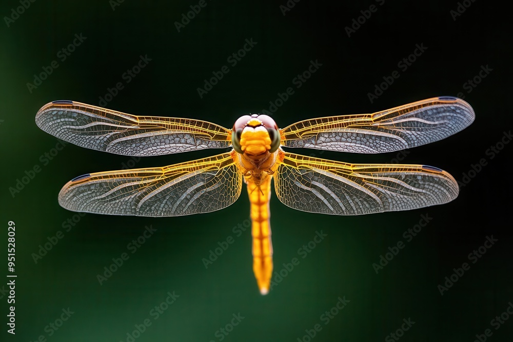 A stunning dragonfly showcasing vibrant colors and intricate wing patterns against a blurred green background. A stunning dragonfly showcasing vibrant colors and intricate wing patterns against a blurred green background.