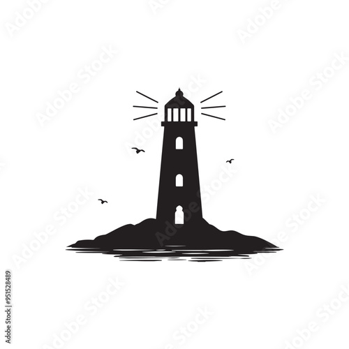 lighthouse vector silhouette. silhouette of a lighthouse near the water vector