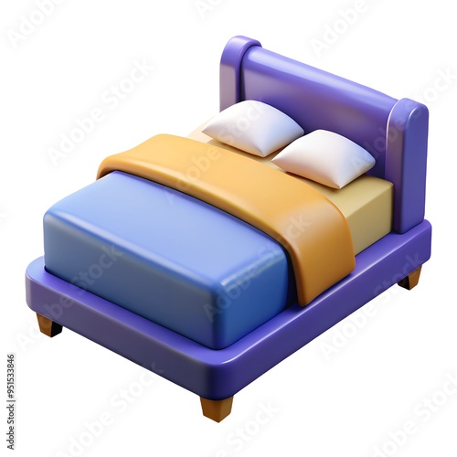 Bed 3D render icon isolated on white background