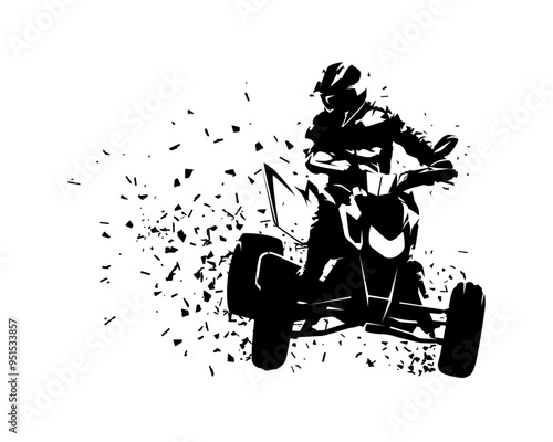 ATV, Quad bike isolated vector silhouette. Ink drawing, front view