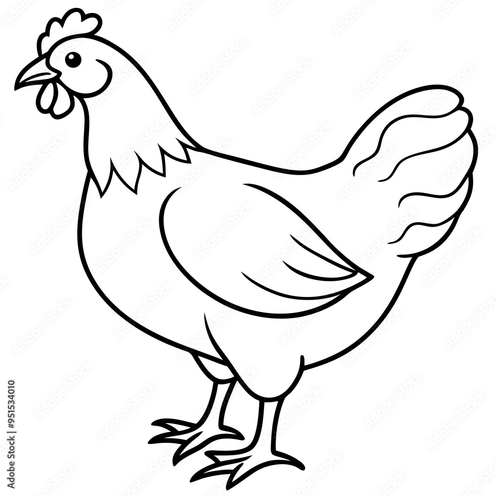 Hen line art isolated on a white background
Hen line art isolated on a white background