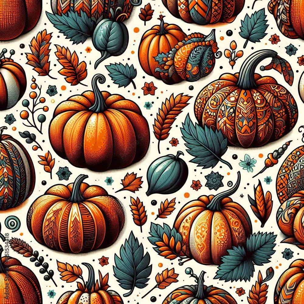 Autumnal pumpkin pattern, perfect for Halloween or Thanksgiving decor Autumnal pumpkin pattern, perfect for Halloween or Thanksgiving decor