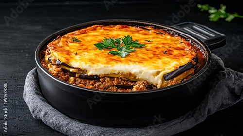 Wallpaper Mural Authentic Greek moussaka dish with layered eggplant, ground meat, and bechamel, baked to golden perfection, Mediterranean cuisine Torontodigital.ca