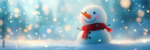 Wallpaper Mural Kawaii anime snowman with a carrot nose and a red scarf, surrounded by falling snow Torontodigital.ca