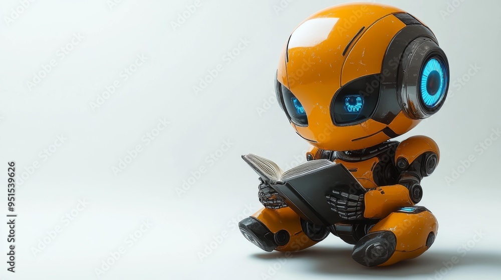 Cute Robot Reading a Book Generative AI Cute Robot Reading a Book Generative AI
