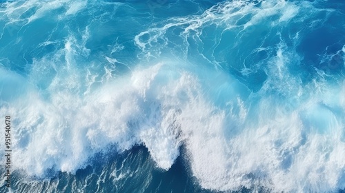 aerial top view background photo of ocean sea water white wave splashing in the deep sea