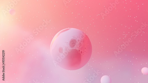 Pink Space with a Large Moon and Stars