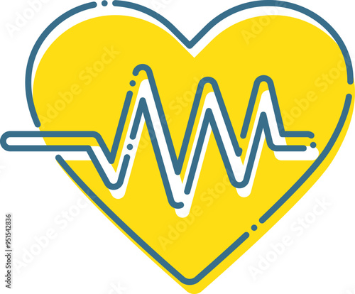 シンプルな破線の心臓と心電図のイラスト