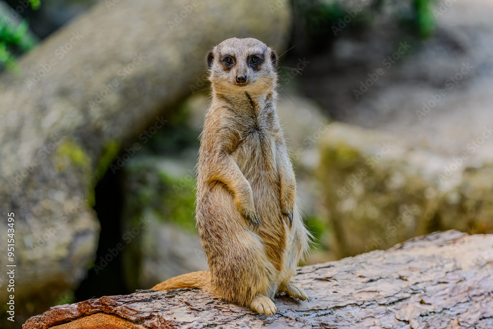 Fototapeta premium Ein Erdmännchen auf Beobachtung im Tiergarten