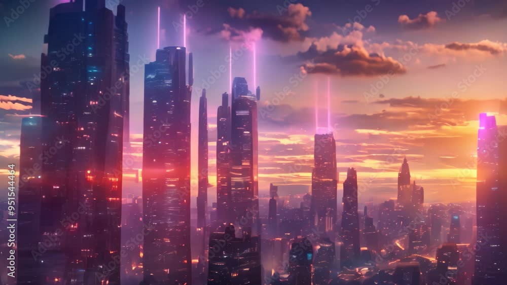 Futuristic City Skyline at Dusk With Glowing Skyscrapers, A futuristic city skyline at dusk with glowing skyscrapers against a colorful sunset Futuristic City Skyline at Dusk With Glowing Skyscrapers, A futuristic city skyline at dusk with glowing skyscrapers against a colorful sunset